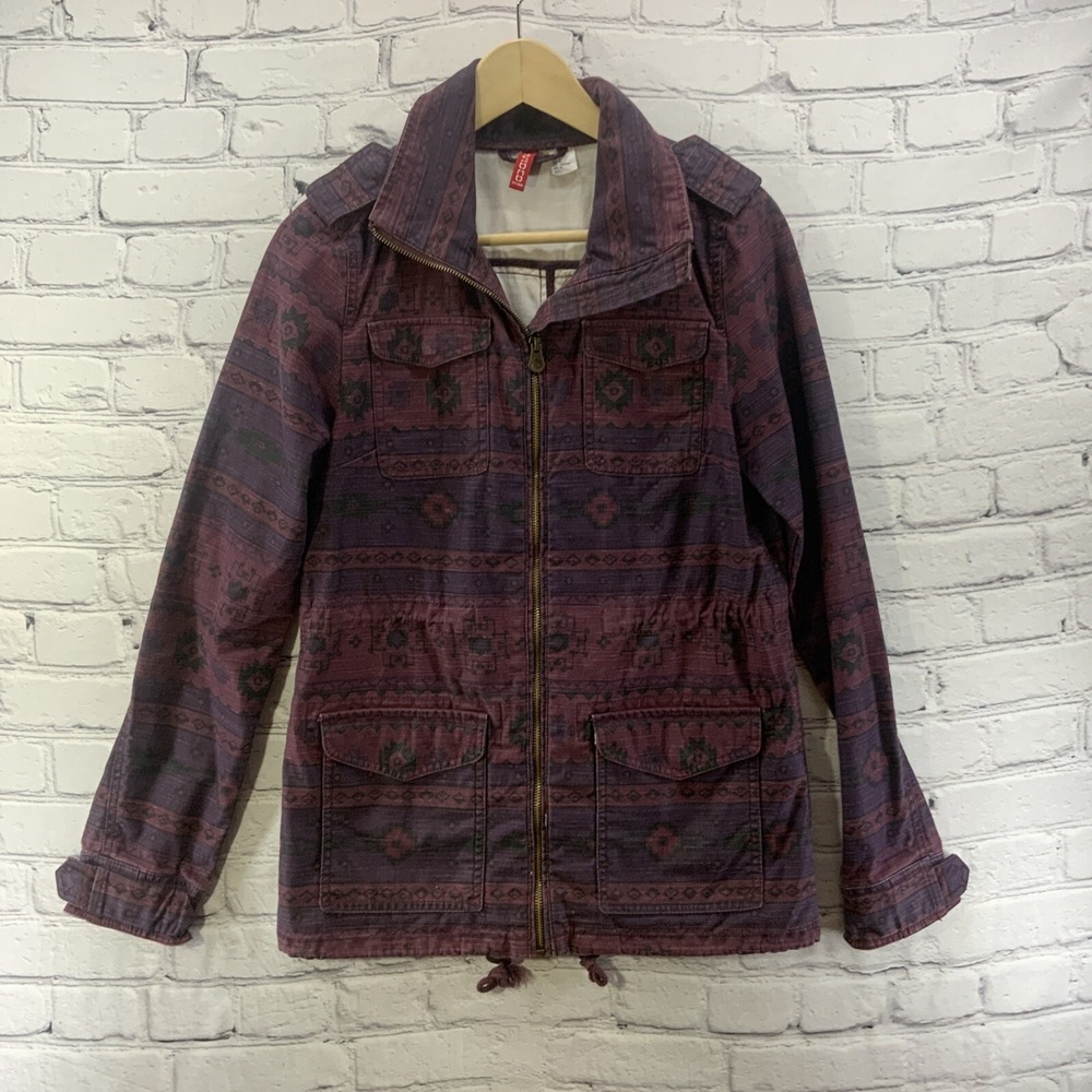 Divided By H&M Jacket Womens Sz 6 Aztec Print Purple Full Zipโ